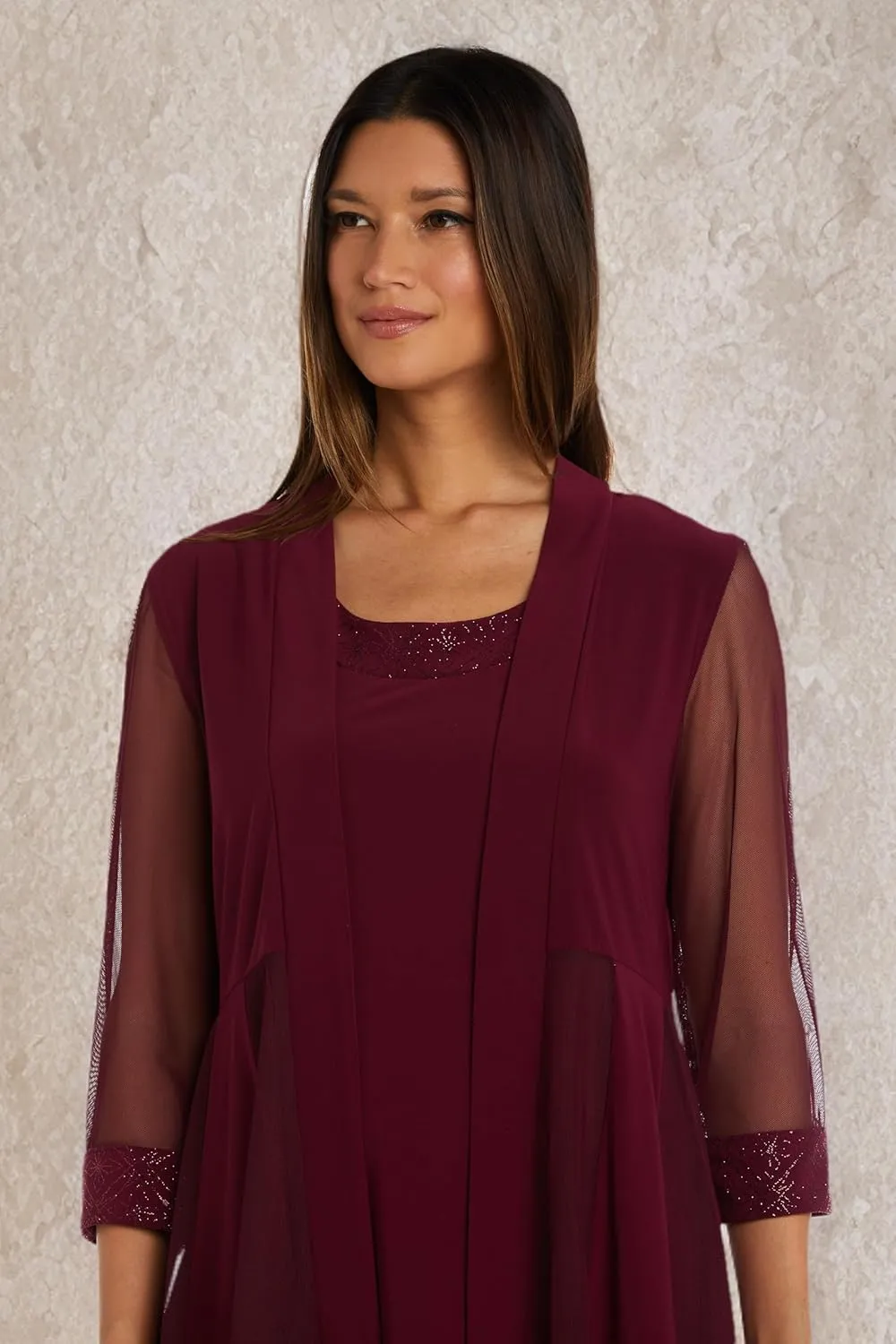 R&M Richards Womens Plus 2PC Mesh Inset Dress with Jacket