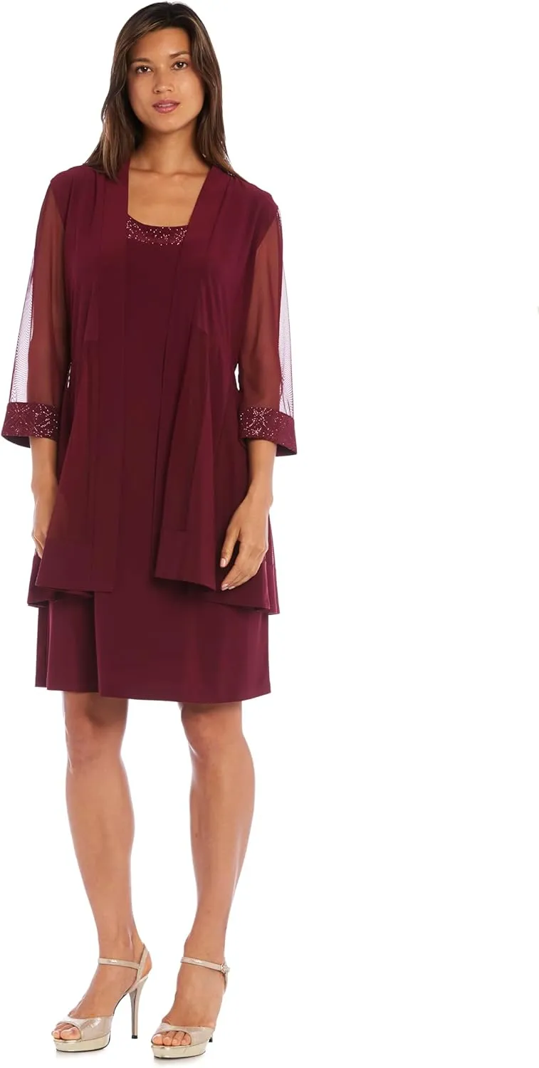 R&M Richards Womens Plus 2PC Mesh Inset Dress with Jacket