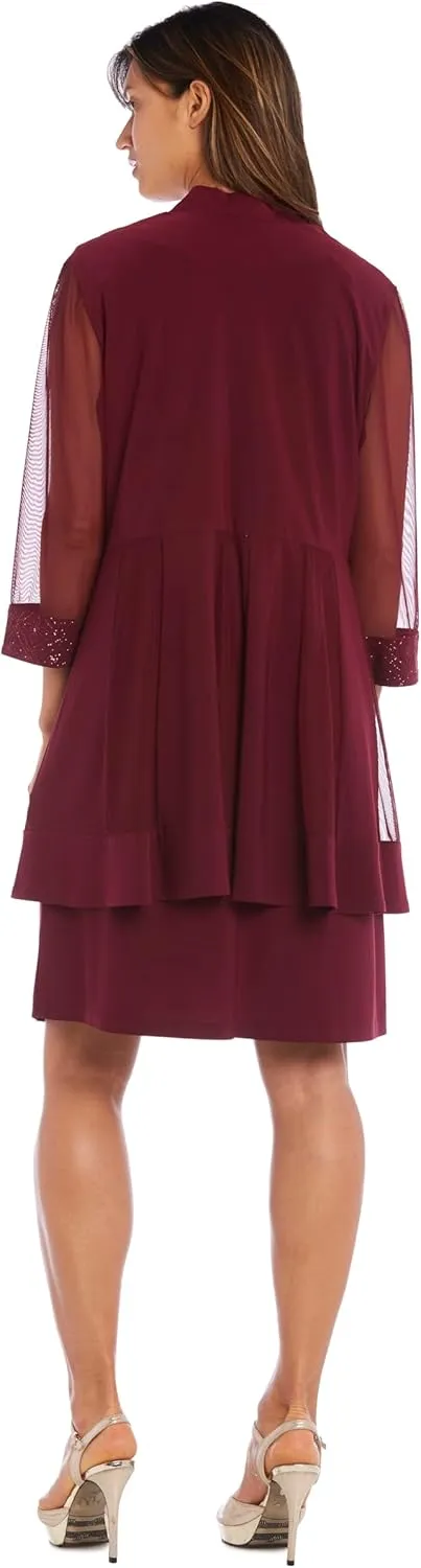 R&M Richards Womens Plus 2PC Mesh Inset Dress with Jacket