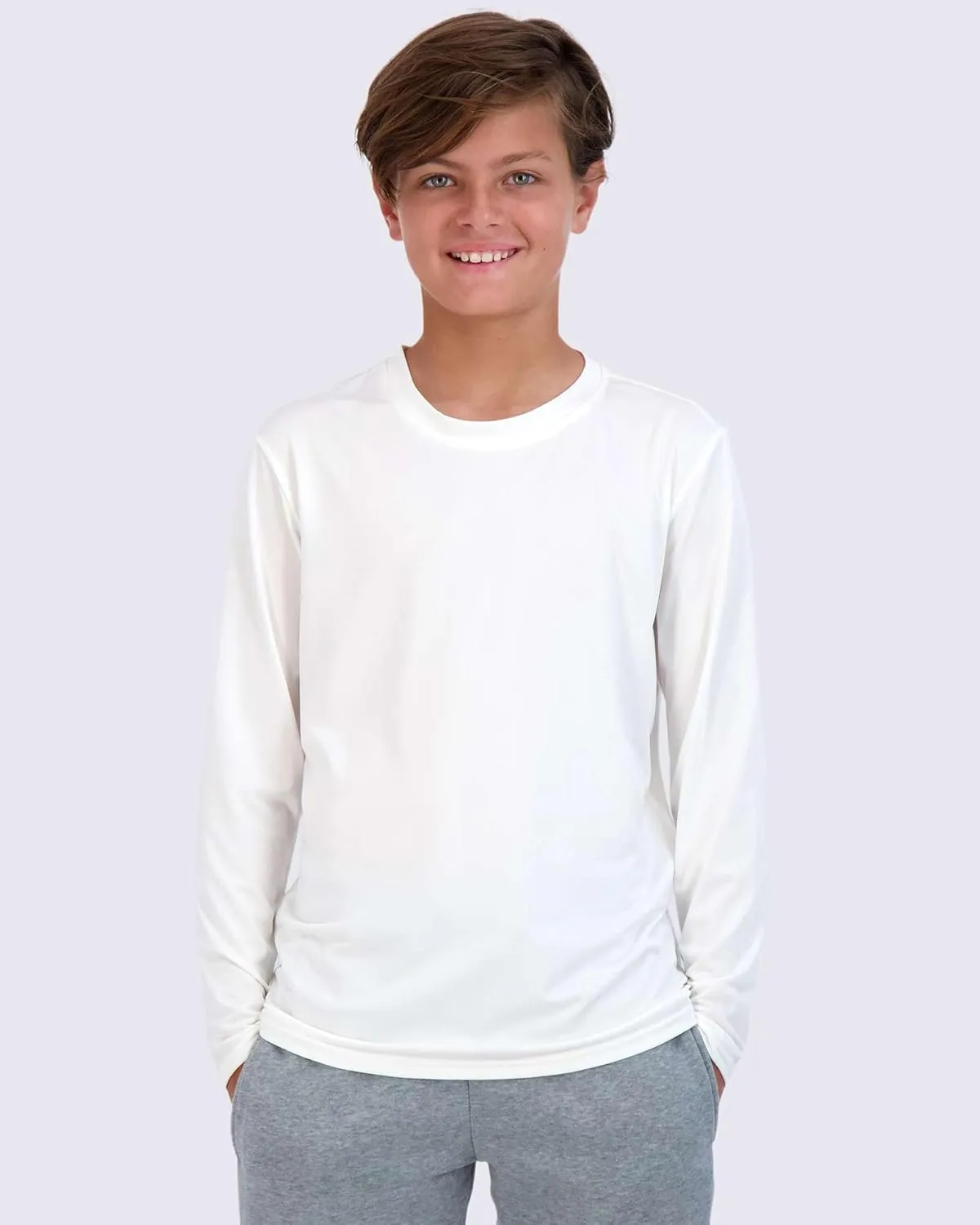 Real Essentials 4 Pack: Boys Youth Dry-Fit Moisture Wicking Active Athletic Performance Long-Sleeve T-Shirt