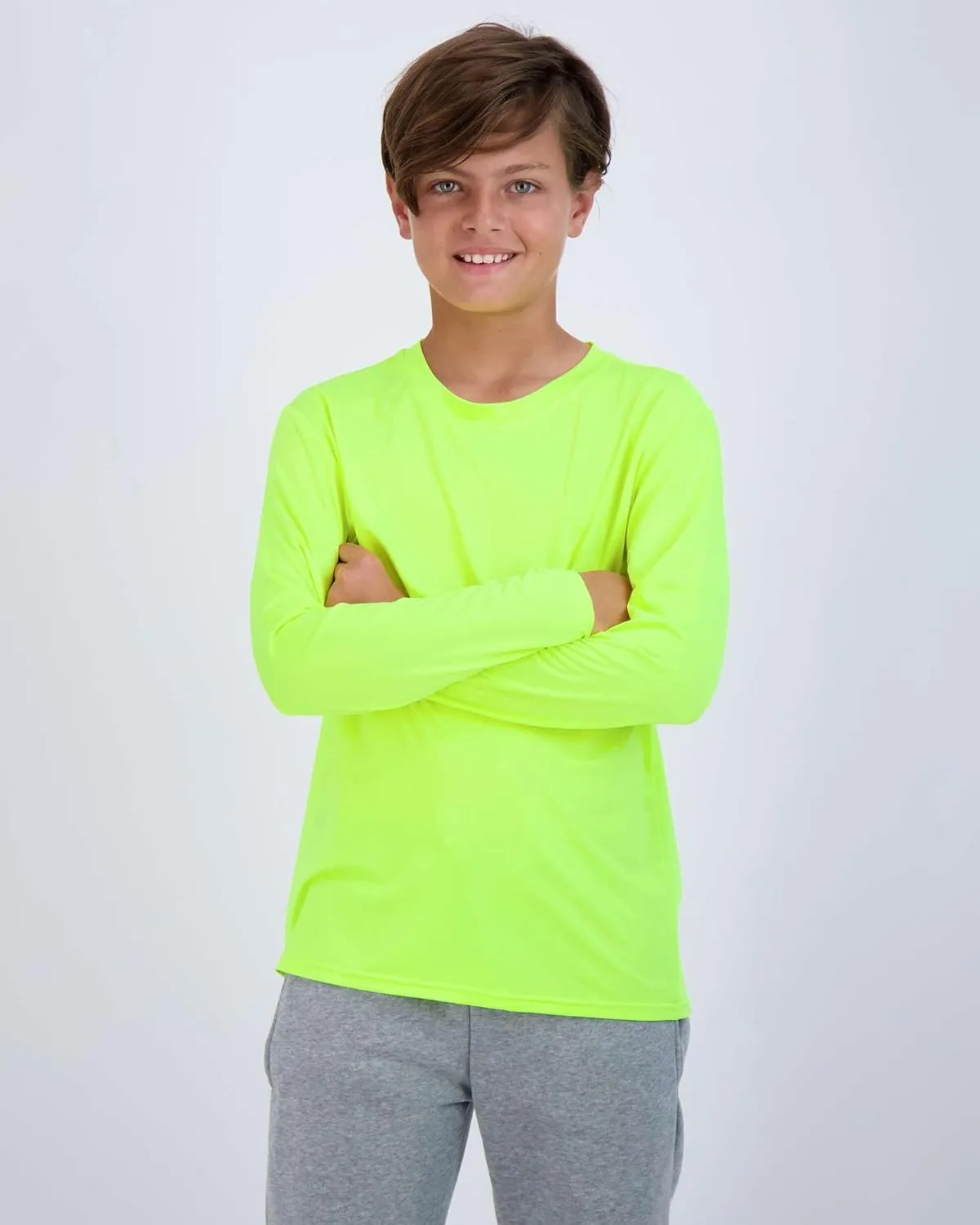 Real Essentials 4 Pack: Boys Youth Dry-Fit Moisture Wicking Active Athletic Performance Long-Sleeve T-Shirt