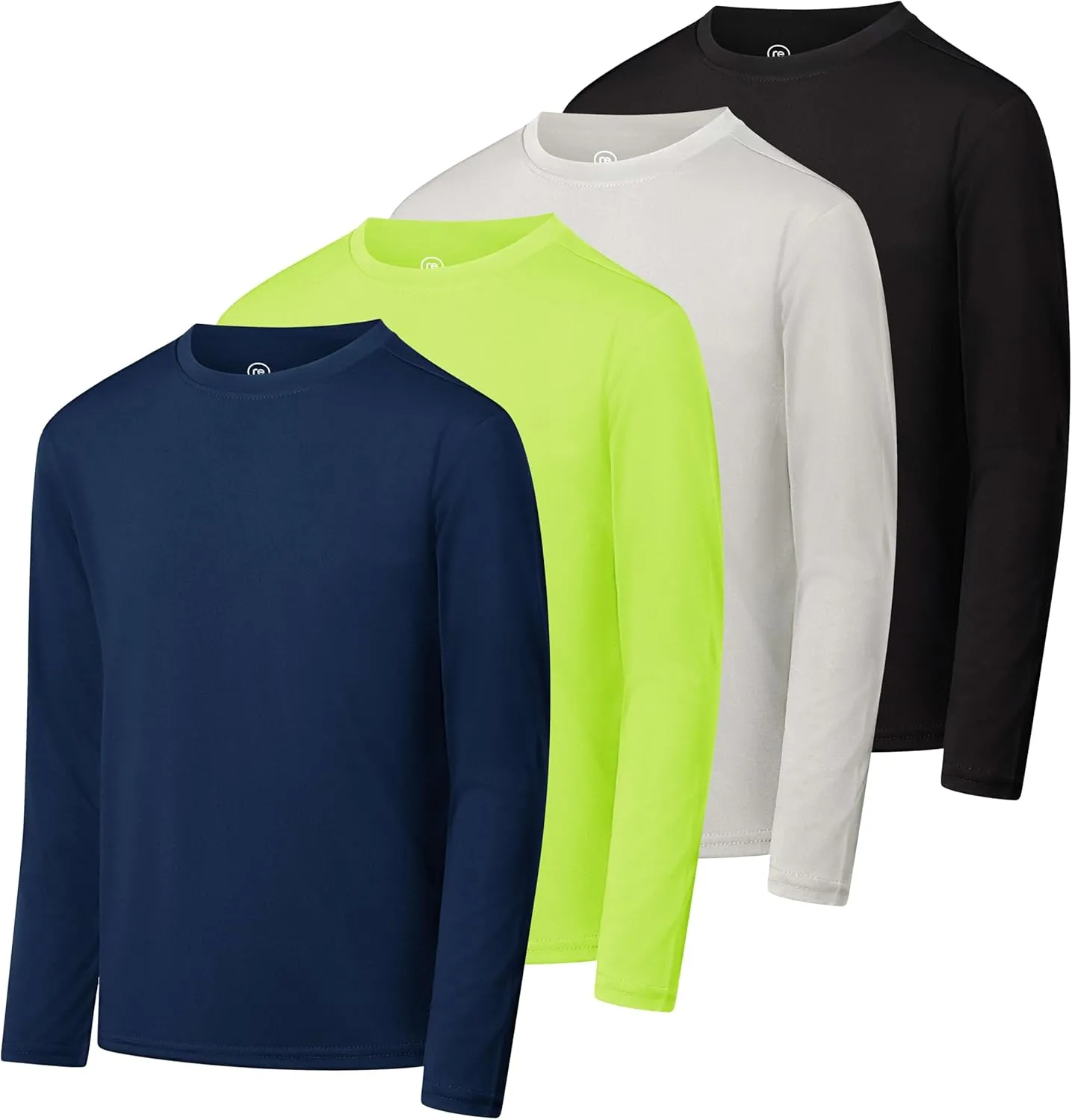 Real Essentials 4 Pack: Boys Youth Dry-Fit Moisture Wicking Active Athletic Performance Long-Sleeve T-Shirt
