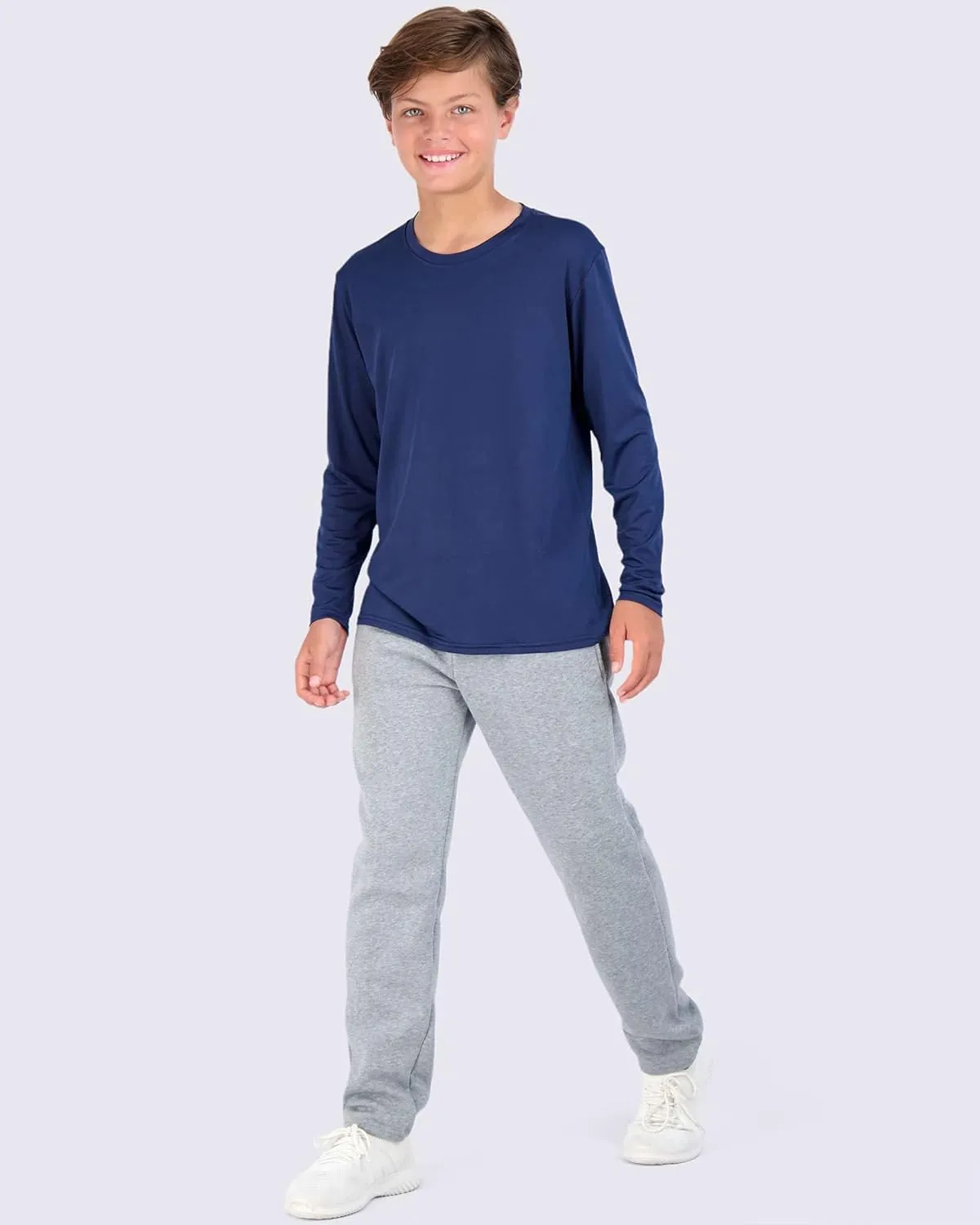 Real Essentials 4 Pack: Boys Youth Dry-Fit Moisture Wicking Active Athletic Performance Long-Sleeve T-Shirt