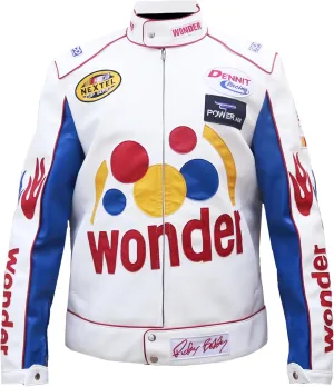 Ricky Bobby White Racing Jacket - Haloween Costume White Patches Racer Motorcycle Faux Leather Jacket