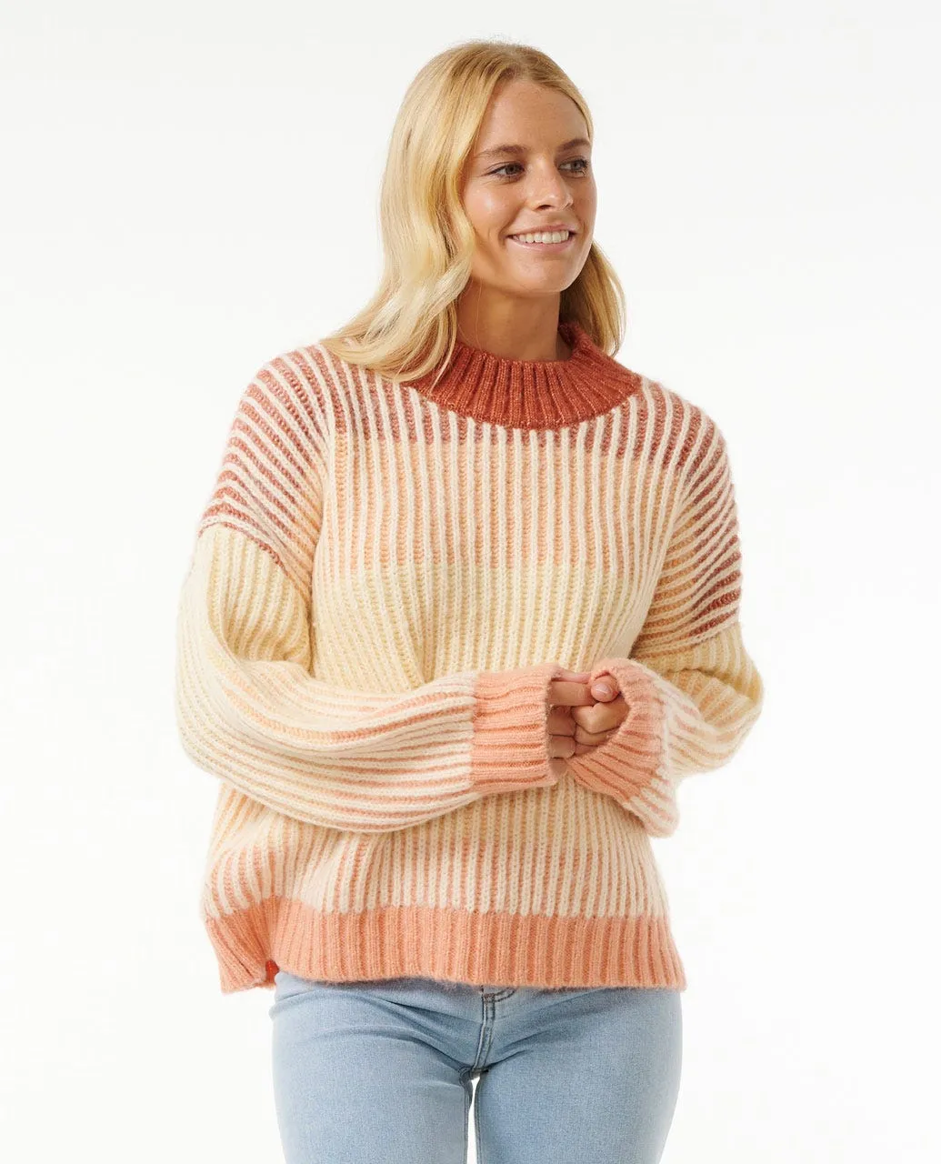 Rip Curl Soleil Rib Knit Crew Sweater-Burnt Red