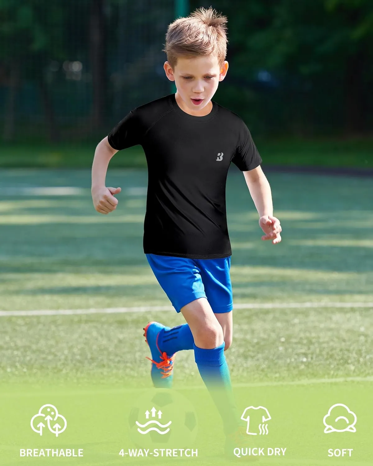 Roadbox Boys Youth Compression Shirt - Short Sleeve Undershirt for Kids Quick Dry Athletic Baseball T-Shirt Base Layer