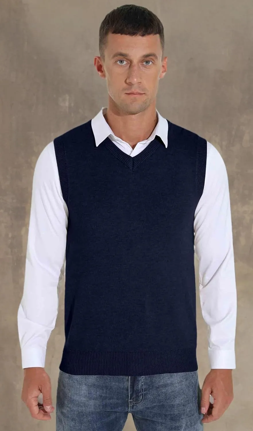 Sailwind Men's Wool Blend Knit V-Neck Sweater Vest Sleeveless Pullover