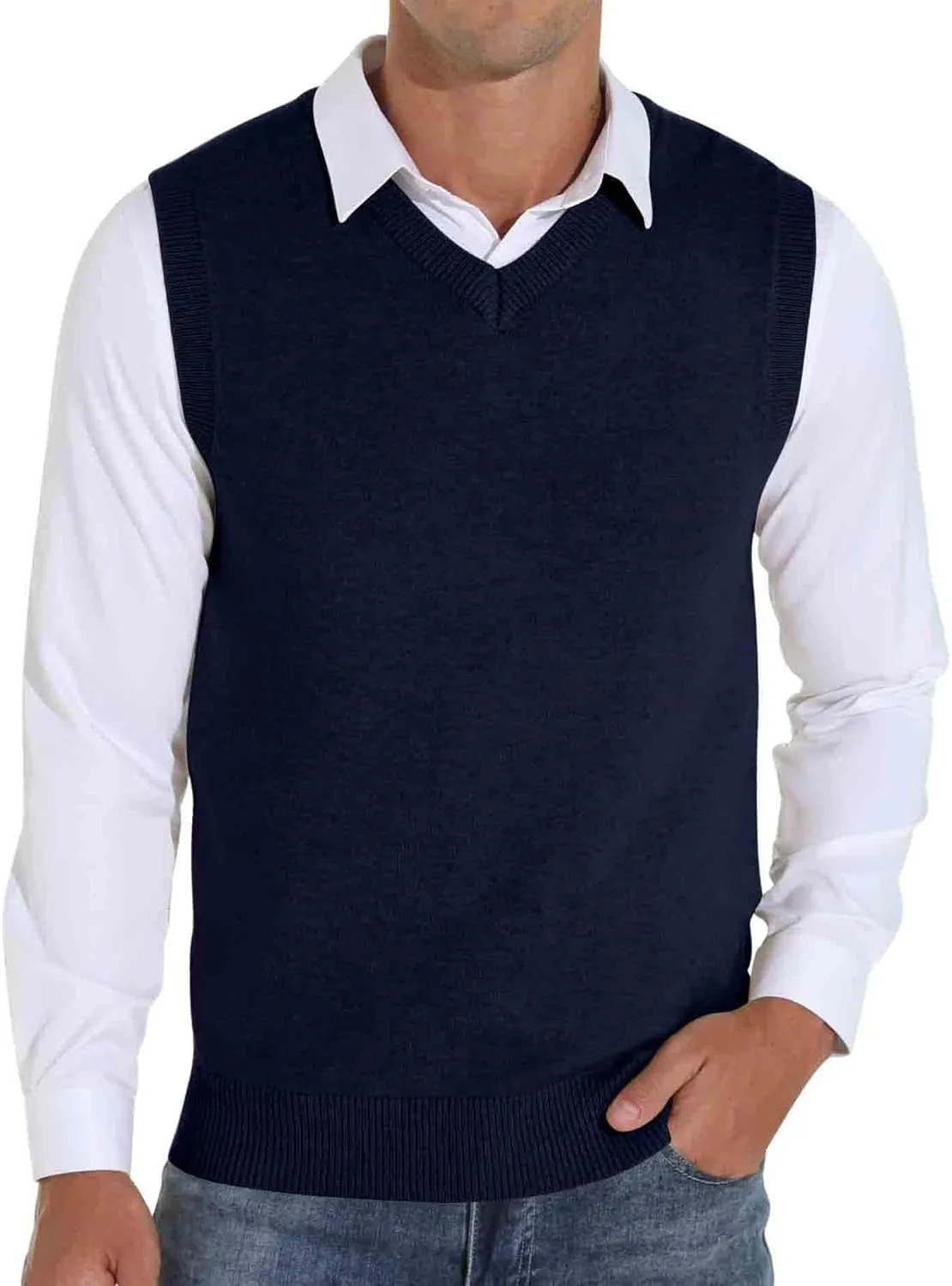 Sailwind Men's Wool Blend Knit V-Neck Sweater Vest Sleeveless Pullover