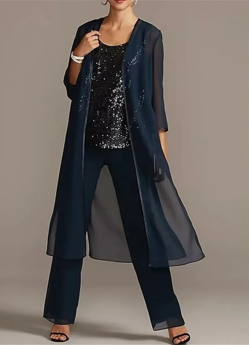 Saprkly Sequins Mother of The Bride Pant Suits for Women Chiffon Formal Evening Dress