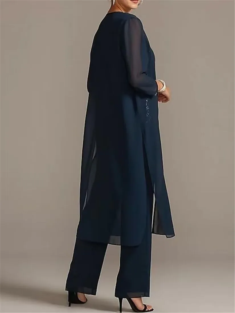 Saprkly Sequins Mother of The Bride Pant Suits for Women Chiffon Formal Evening Dress