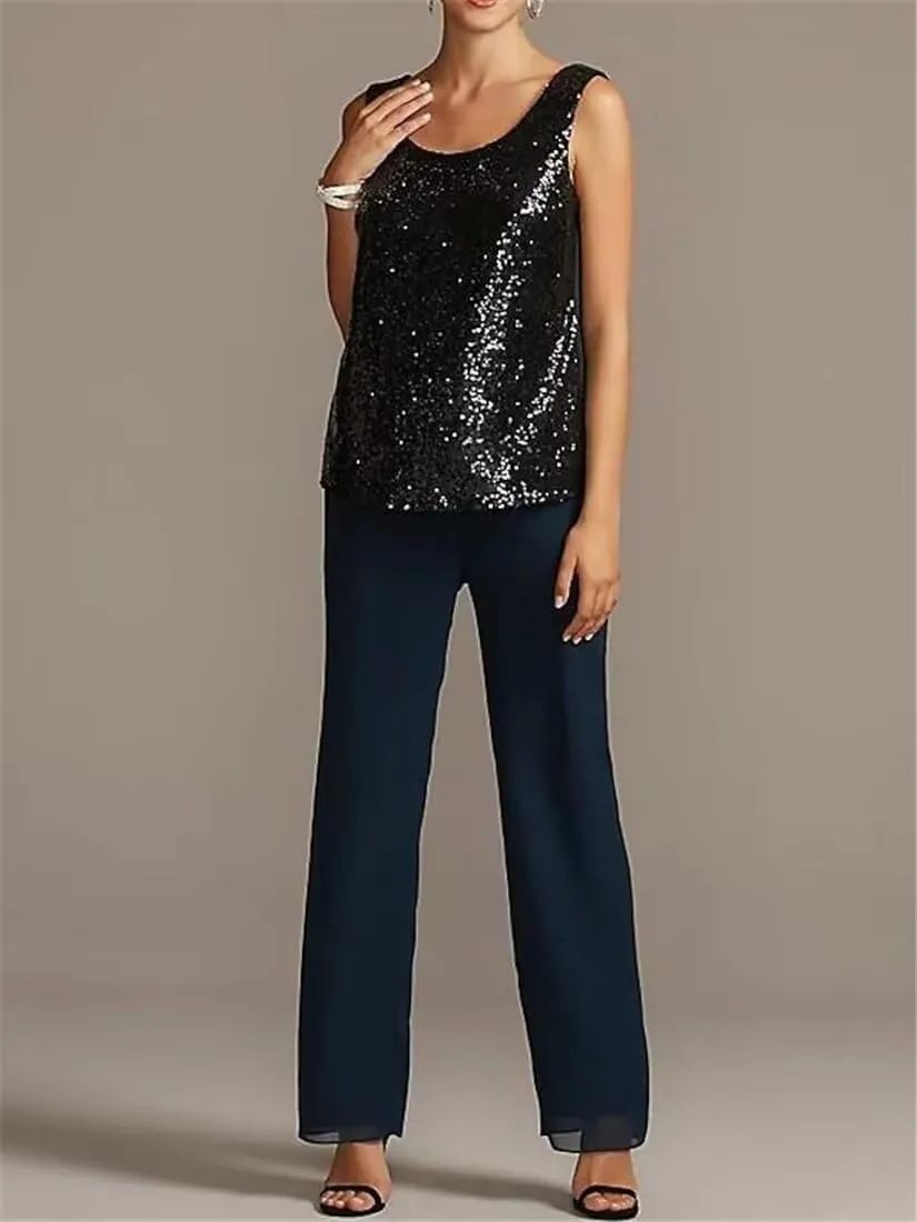 Saprkly Sequins Mother of The Bride Pant Suits for Women Chiffon Formal Evening Dress
