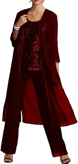Saprkly Sequins Mother of The Bride Pant Suits for Women Chiffon Formal Evening Dress