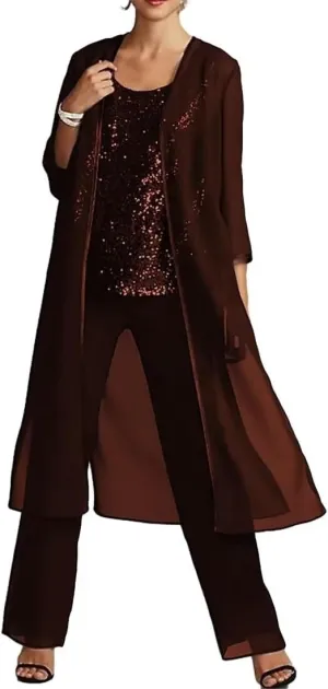Saprkly Sequins Mother of The Bride Pant Suits for Women Chiffon Formal Evening Dress