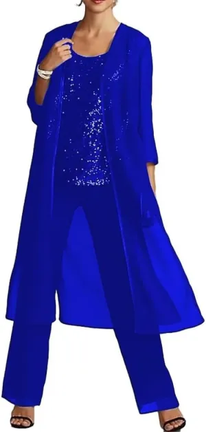 Saprkly Sequins Mother of The Bride Pant Suits for Women Chiffon Formal Evening Dress