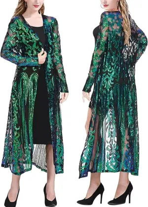 Sequin Cardigans Duster Sparkly Blazer Jackets Long for Women Evening