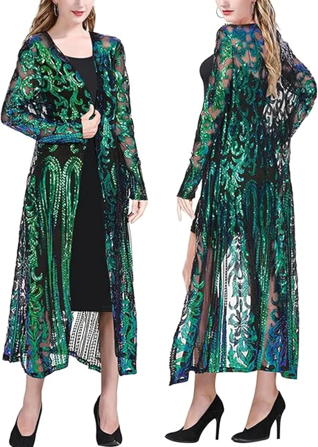 Sequin Cardigans Duster Sparkly Blazer Jackets Long for Women Evening