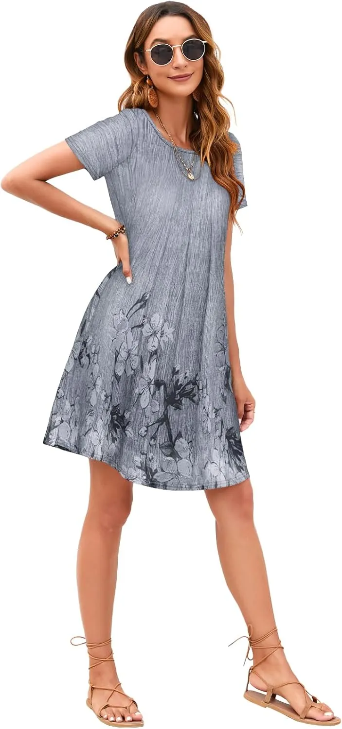 Sherosa Women's Summer Dresses 2025 Beach Boho Sundress Short Sleeve Loose Casual Tshirt Dress with Pockets