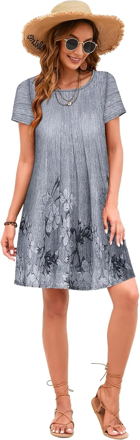 Sherosa Women's Summer Dresses 2025 Beach Boho Sundress Short Sleeve Loose Casual Tshirt Dress with Pockets