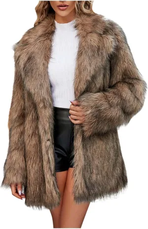 SHOPESSA Womens Winter Fashion Outerwear Faux Fur Plush Leopard Long Mink Coat Fuzzy Sherpa Jacket Wool Fleece Trench Coat
