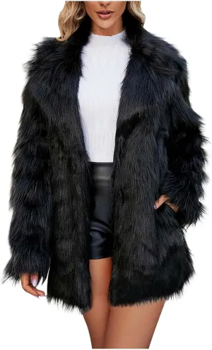 SHOPESSA Womens Winter Fashion Outerwear Faux Fur Plush Leopard Long Mink Coat Fuzzy Sherpa Jacket Wool Fleece Trench Coat