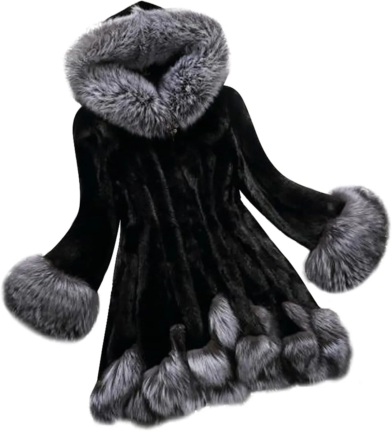 SHOPESSA Womens Winter Fashion Outerwear Faux Fur Plush Leopard Long Mink Coat Fuzzy Sherpa Jacket Wool Fleece Trench Coat