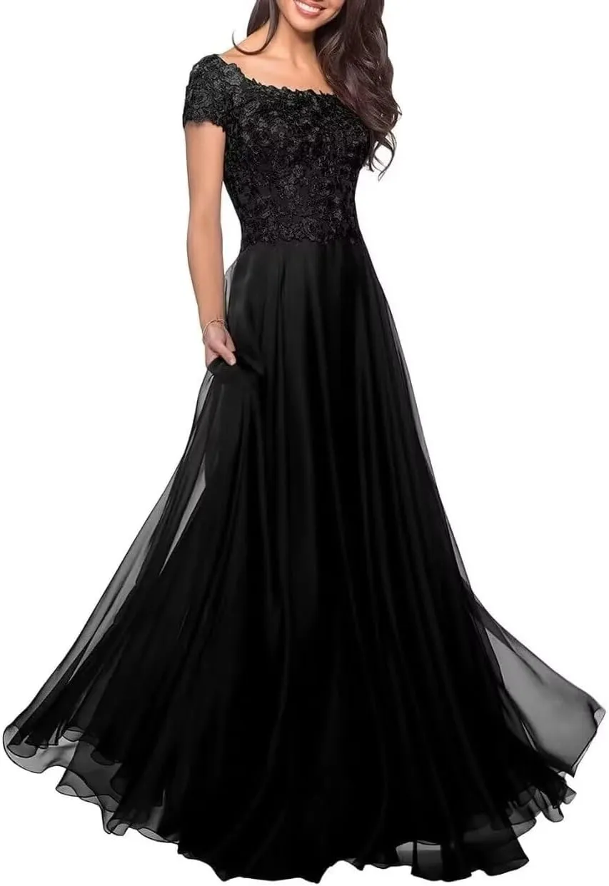 Short Sleeve Mother of The Bride Dress for Wedding Women's Mother of The Groom Dress Long Formal Evening Prom Gowns