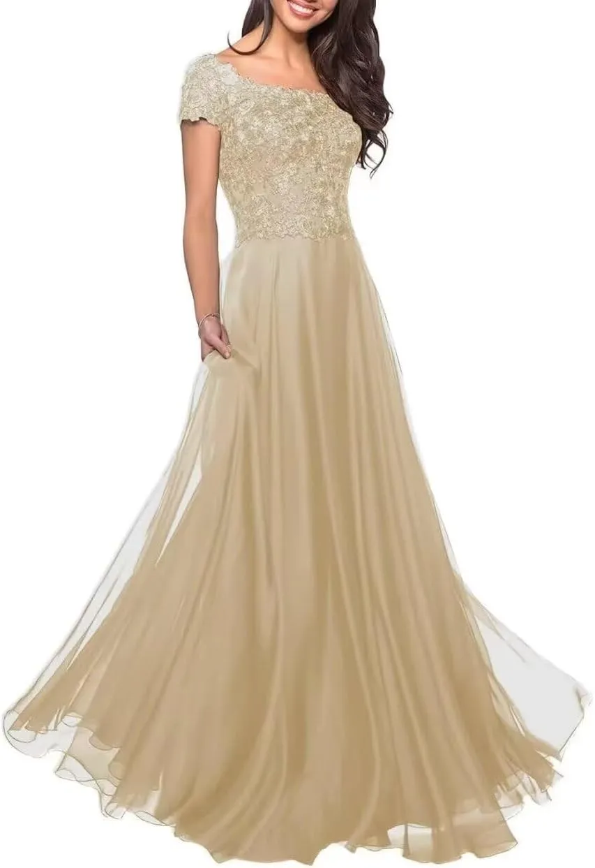 Short Sleeve Mother of The Bride Dress for Wedding Women's Mother of The Groom Dress Long Formal Evening Prom Gowns