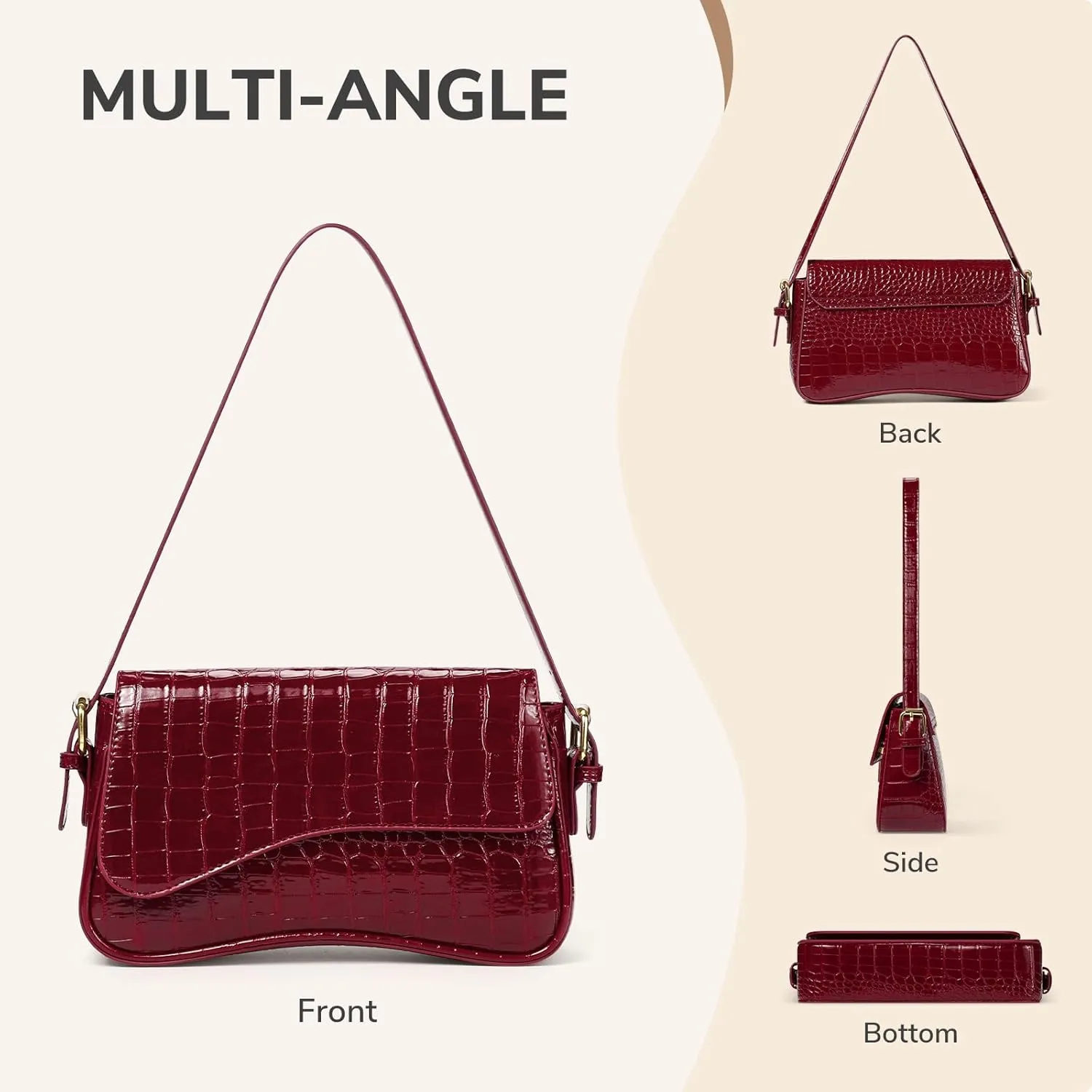 Sightor Shoulder Bag for Women, PU Leather Crossbody Bag Clutch Purse with 2 Adjustable Straps Hobo Bag Y2K Trendy Saddle Bag