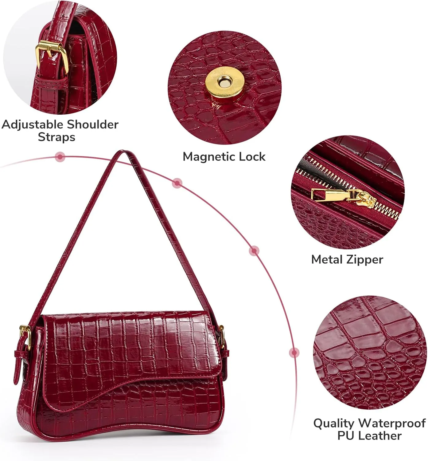 Sightor Shoulder Bag for Women, PU Leather Crossbody Bag Clutch Purse with 2 Adjustable Straps Hobo Bag Y2K Trendy Saddle Bag