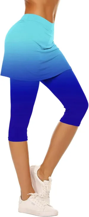 Skirted Leggings for Women Athletic Pickleball Tennis Skorts Capris Elastic Waist Workout Gym Yoga Legging with Skirt