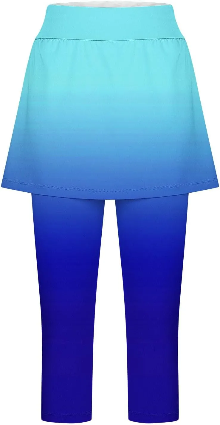 Skirted Leggings for Women Athletic Pickleball Tennis Skorts Capris Elastic Waist Workout Gym Yoga Legging with Skirt