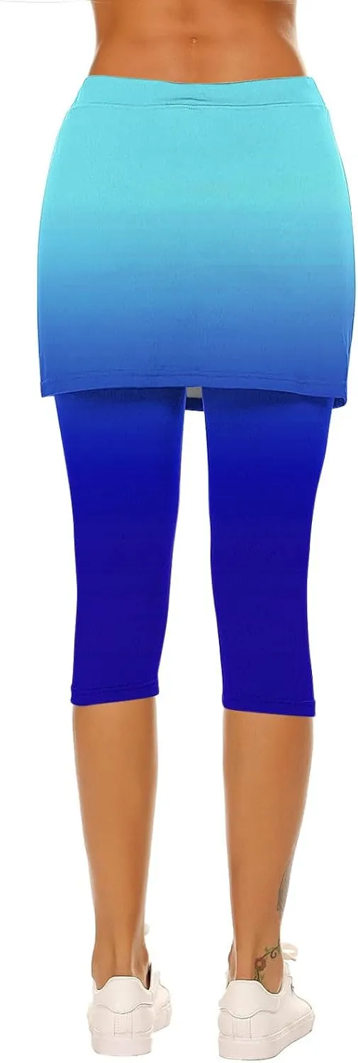 Skirted Leggings for Women Athletic Pickleball Tennis Skorts Capris Elastic Waist Workout Gym Yoga Legging with Skirt