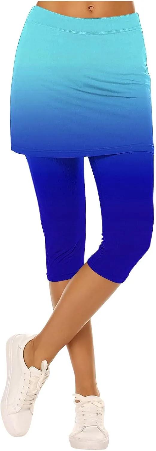 Skirted Leggings for Women Athletic Pickleball Tennis Skorts Capris Elastic Waist Workout Gym Yoga Legging with Skirt