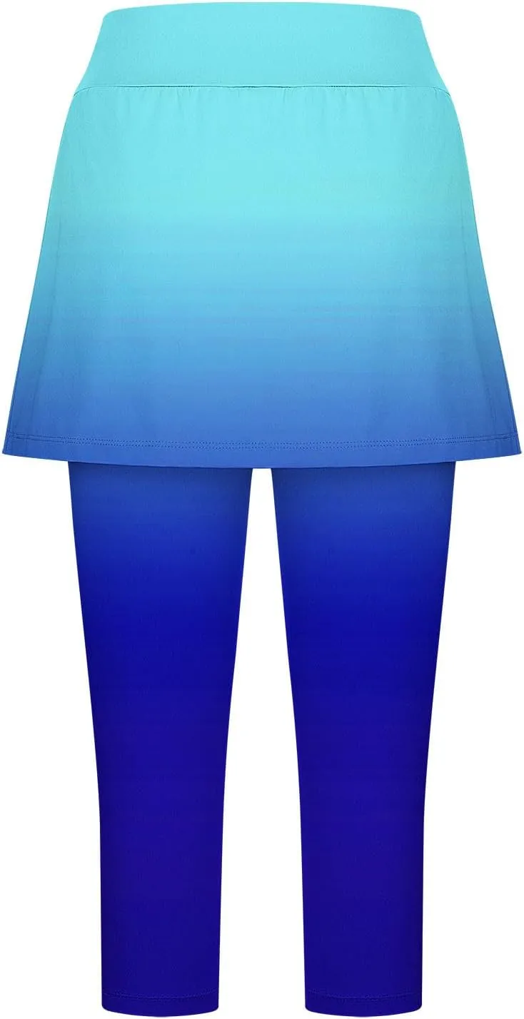Skirted Leggings for Women Athletic Pickleball Tennis Skorts Capris Elastic Waist Workout Gym Yoga Legging with Skirt