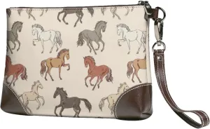 Small Clutch Purses for Women - Hand Drawn Modern Cool Horse Leather Wristlet Wallets for Women with Wrist Strap