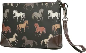 Small Clutch Purses for Women - Hand Drawn Modern Cool Horse_A Leather Wristlet Wallets for Women with Wrist Strap