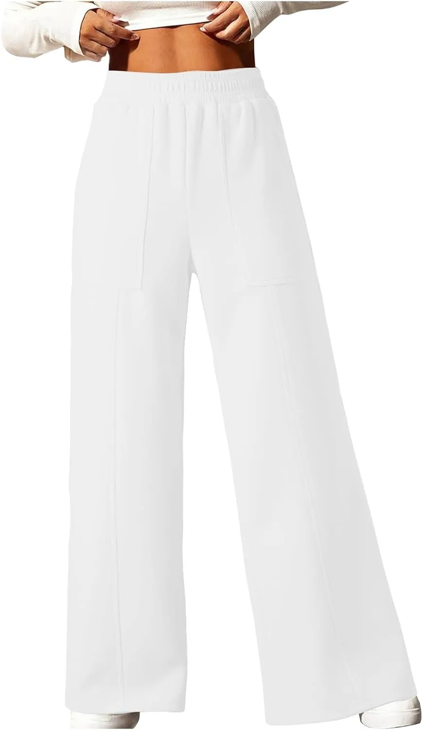 SMIDOW Womens High Waisted Wide Leg Palazzo Pants Trendy Fall Fashion Warm Fleece Sweatpants Workout Long Lounge Trousers