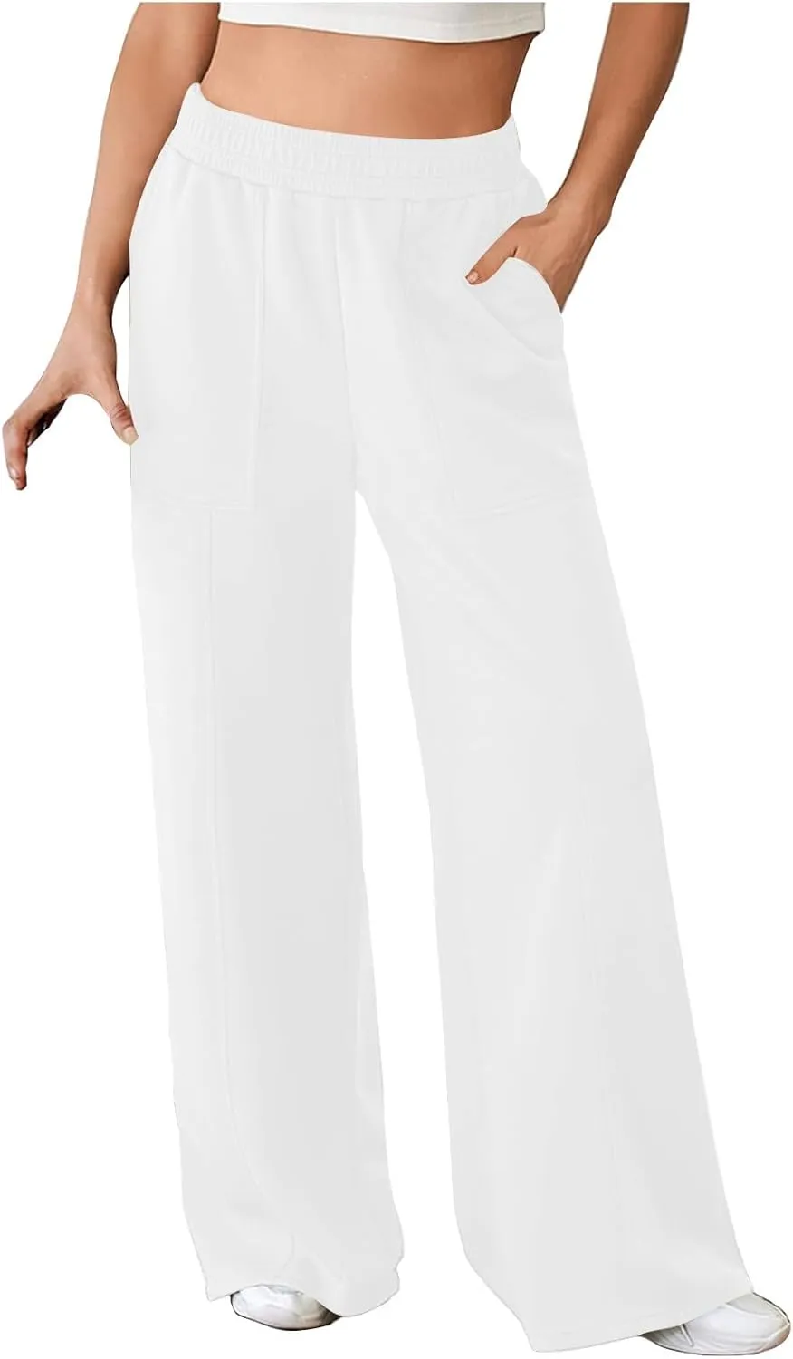 SMIDOW Womens High Waisted Wide Leg Palazzo Pants Trendy Fall Fashion Warm Fleece Sweatpants Workout Long Lounge Trousers