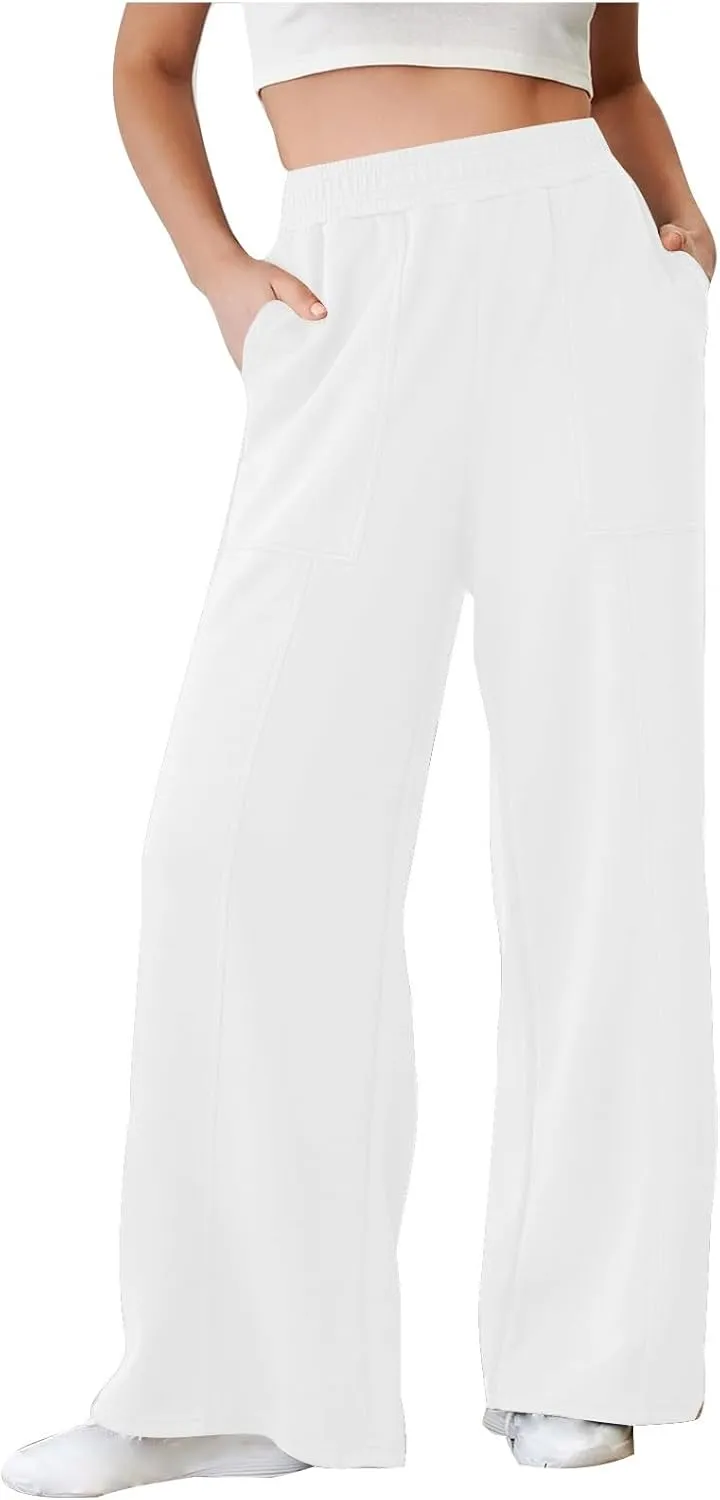 SMIDOW Womens High Waisted Wide Leg Palazzo Pants Trendy Fall Fashion Warm Fleece Sweatpants Workout Long Lounge Trousers