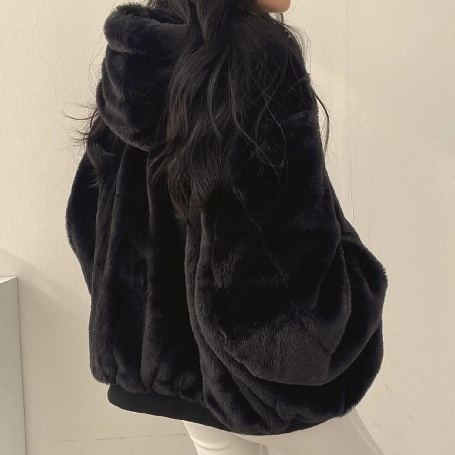 Smoneyful Womens Fleece Jackets Plus Size Hooded Reversible Sherpa Jacket Thicken Warm Winter Coat Baggy Cotton-Padded Jacket