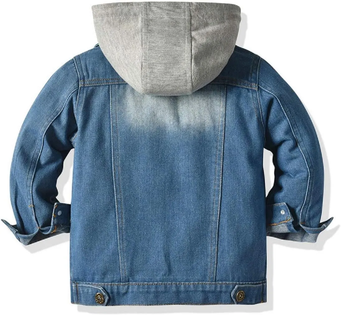 SOFEON Toddler Baby Boy Girls Denim Jacket Button Down Basic Ripped Hoodie Jeans Coat Kid Cowboy Outwear Casual Clothes
