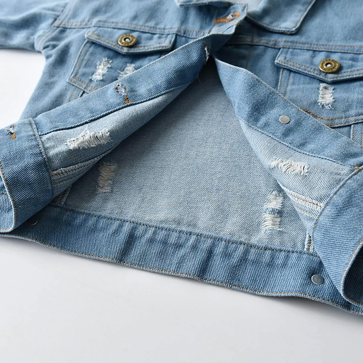SOFEON Toddler Baby Boy Girls Denim Jacket Button Down Basic Ripped Hoodie Jeans Coat Kid Cowboy Outwear Casual Clothes