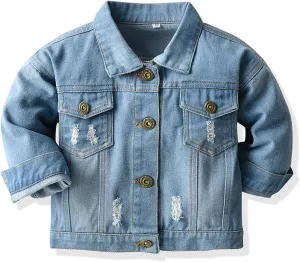 SOFEON Toddler Baby Boy Girls Denim Jacket Button Down Basic Ripped Hoodie Jeans Coat Kid Cowboy Outwear Casual Clothes