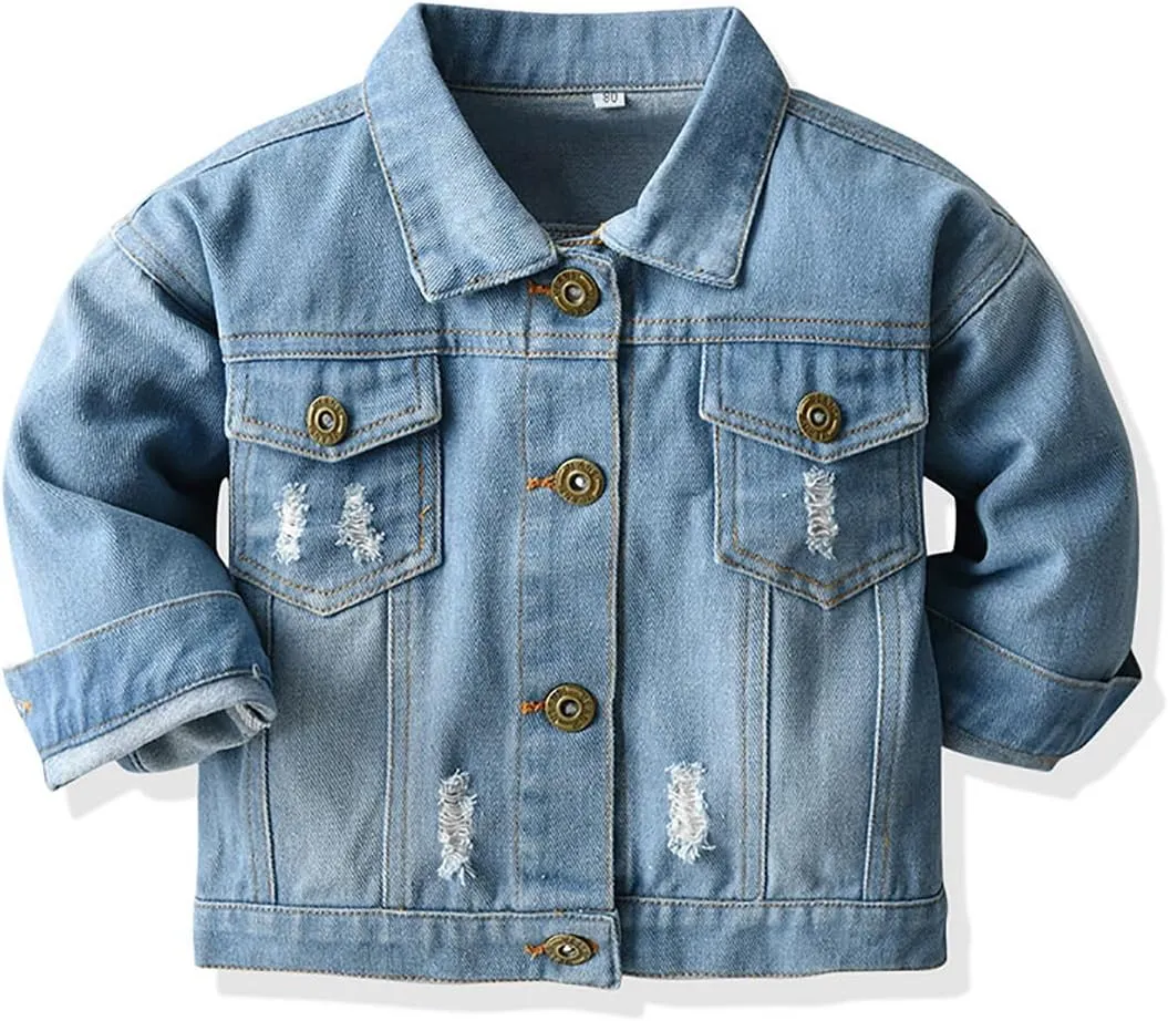 SOFEON Toddler Baby Boy Girls Denim Jacket Button Down Basic Ripped Hoodie Jeans Coat Kid Cowboy Outwear Casual Clothes