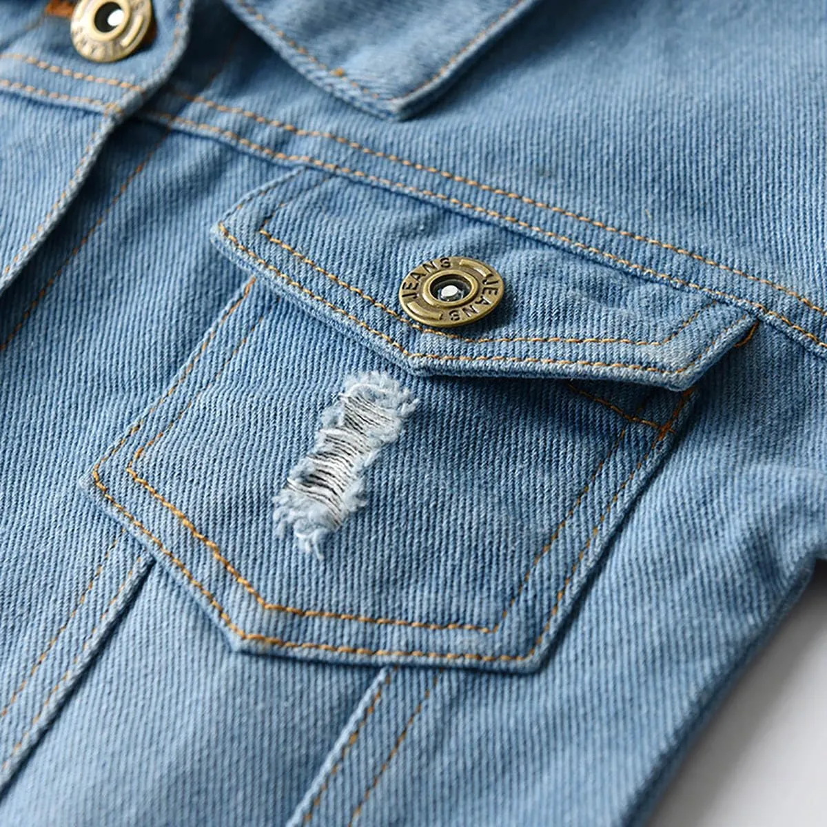 SOFEON Toddler Baby Boy Girls Denim Jacket Button Down Basic Ripped Hoodie Jeans Coat Kid Cowboy Outwear Casual Clothes