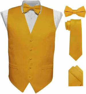Solid Suit Vest for Men Set of 4 - Vest, Tie, Bow Tie & Pocket Square (Black Back)
