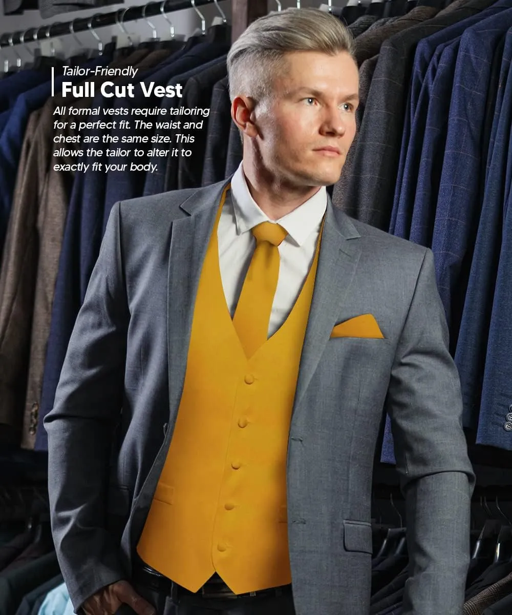 Solid Suit Vest for Men Set of 4 - Vest, Tie, Bow Tie & Pocket Square (Black Back)