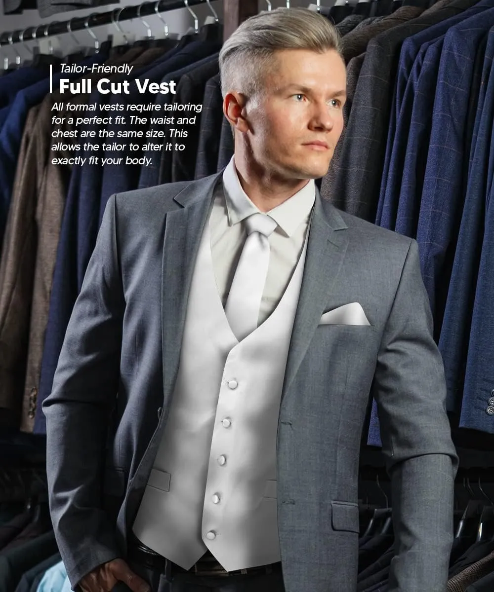 Solid Suit Vest for Men Set of 4 - Vest, Tie, Bow Tie & Pocket Square (White Back)