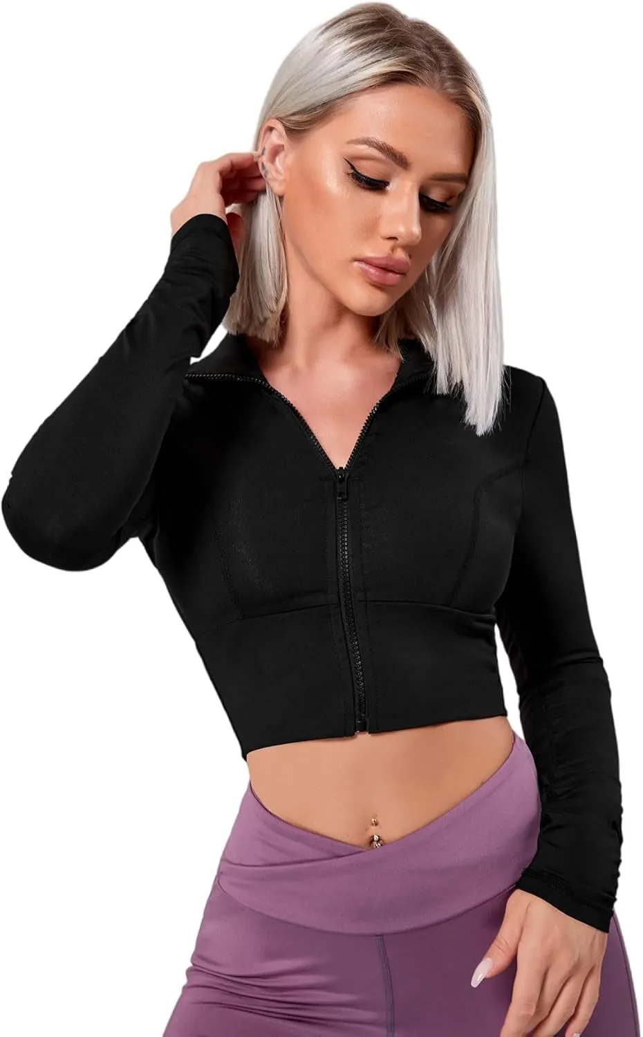 SOLY HUX Women's Lightweight Full Zip Athletic Long Sleeve Crop Running Workout Yoga Sportwear Jacket