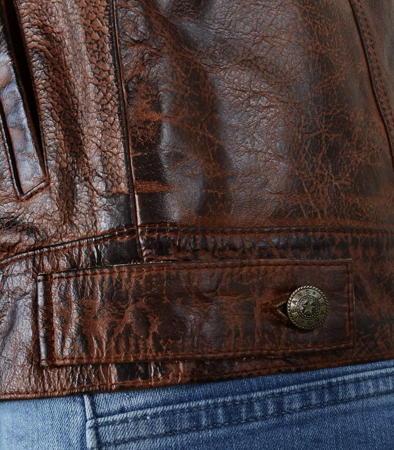 SpazeUp Vintage Trucker Jacket Men Leather Trucker Classic Outerwear - Black Brown